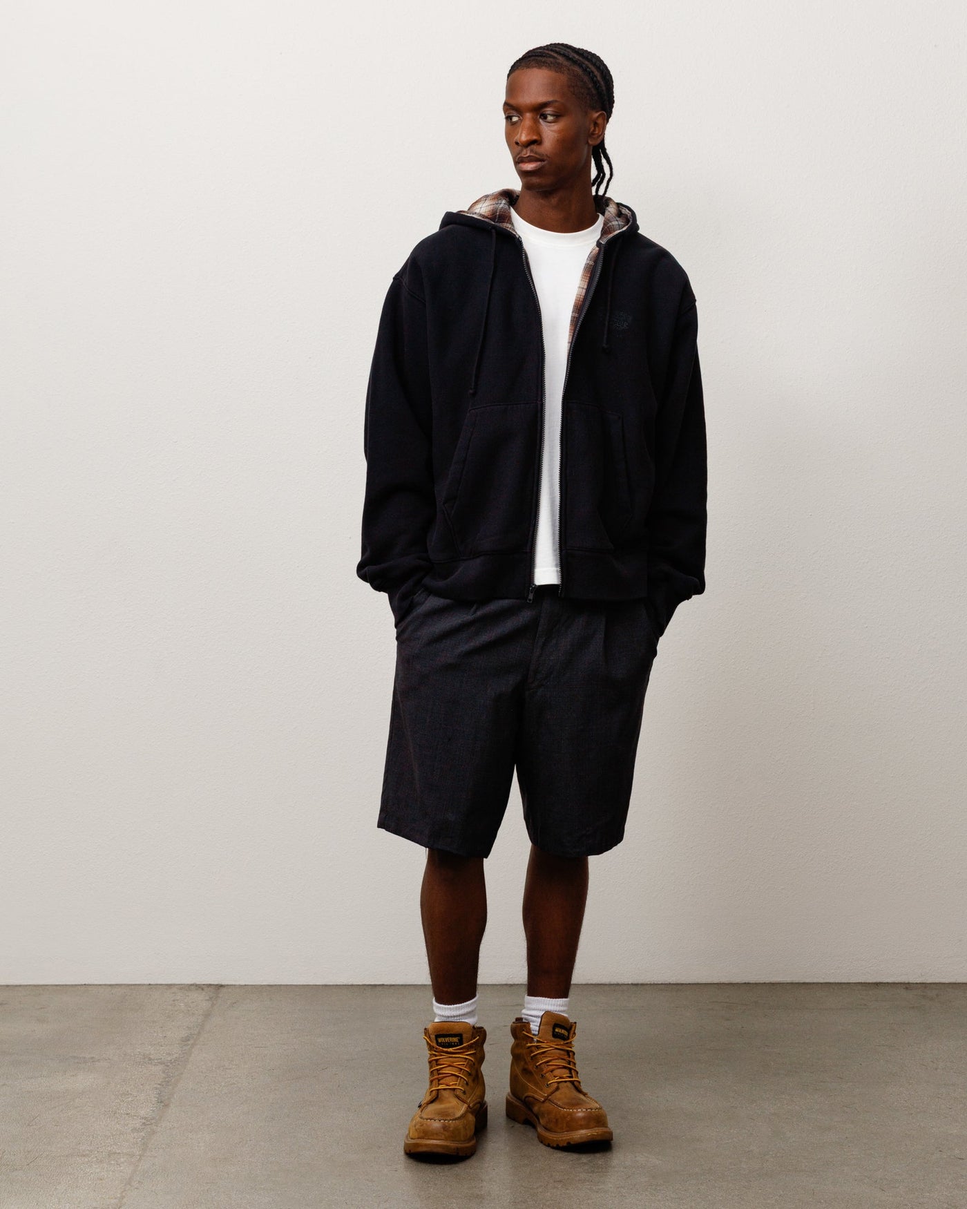 PLAID LINED ZIP HOODIE